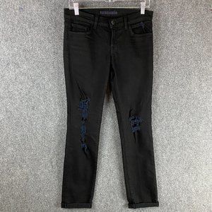 J Brand Jeans Size 27 Low Rise Pencil Leg Women's Black Cotton Stretch Ripped